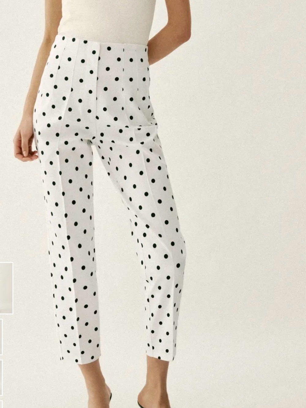 Zara White Cropped Pants with Black Polka Dots size Medium